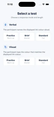 Stroop Test — select a test screen